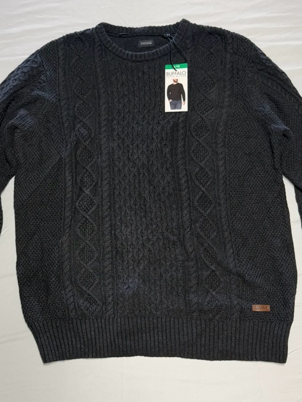 Buffalo Men’s Cable Knit Crewneck Sweater - Black